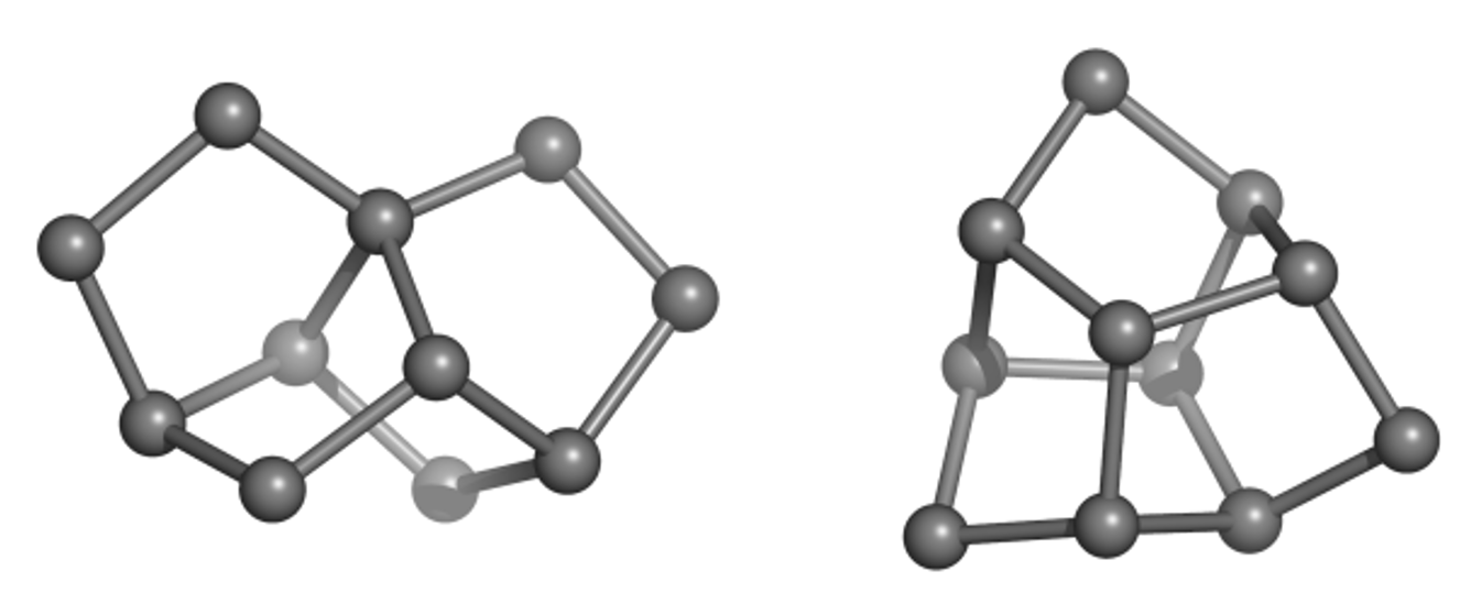 Chiral norbornanes from GDB-11. Left: trinorbornane. Right: tris-homocubane